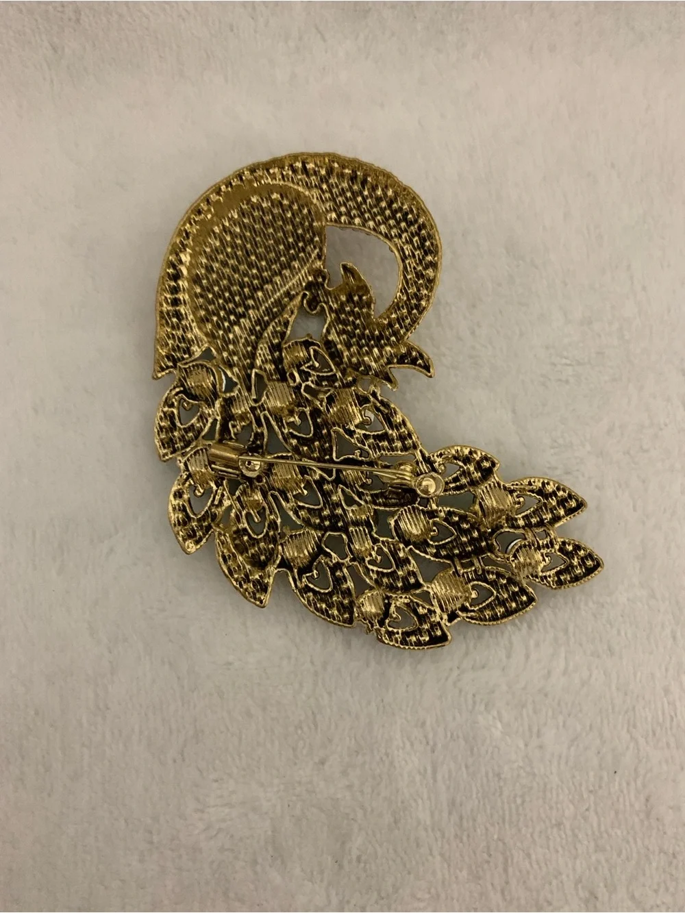 Multicolor Crystal Peacock Feather Brooch - Gold Tone